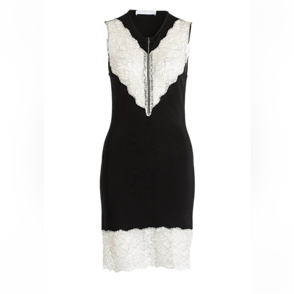 Sandro Elegant Black white lace detailed dress, XS